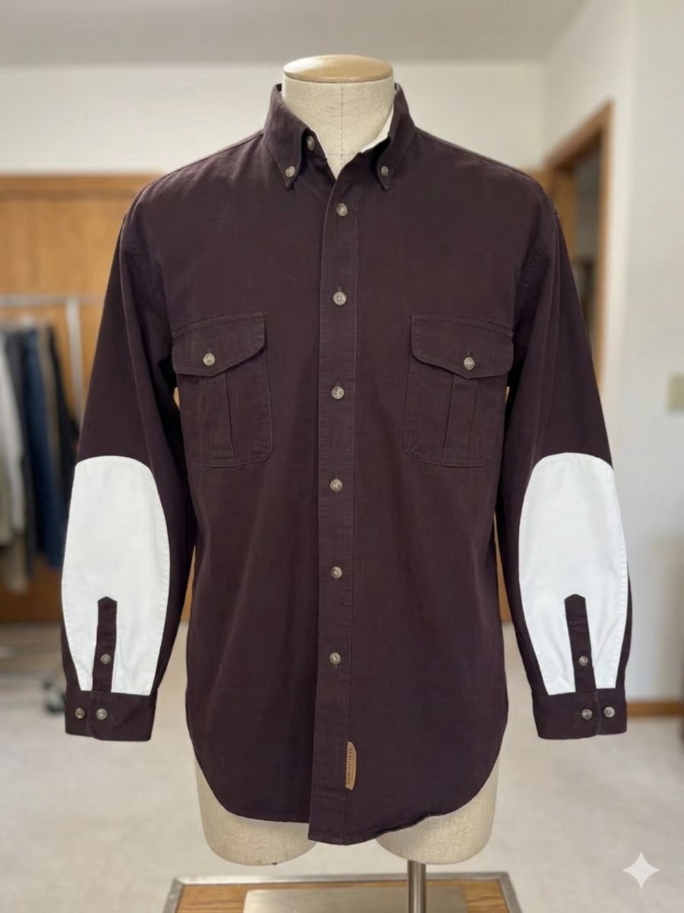 Winchester Long Sleeve Shooting Shirt Men's Large Cotton Brown White Patches